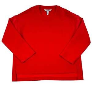 Spanx AirEssentials Long Sleeve Top M Bright Red Crewneck Shirt Spacer Fabric